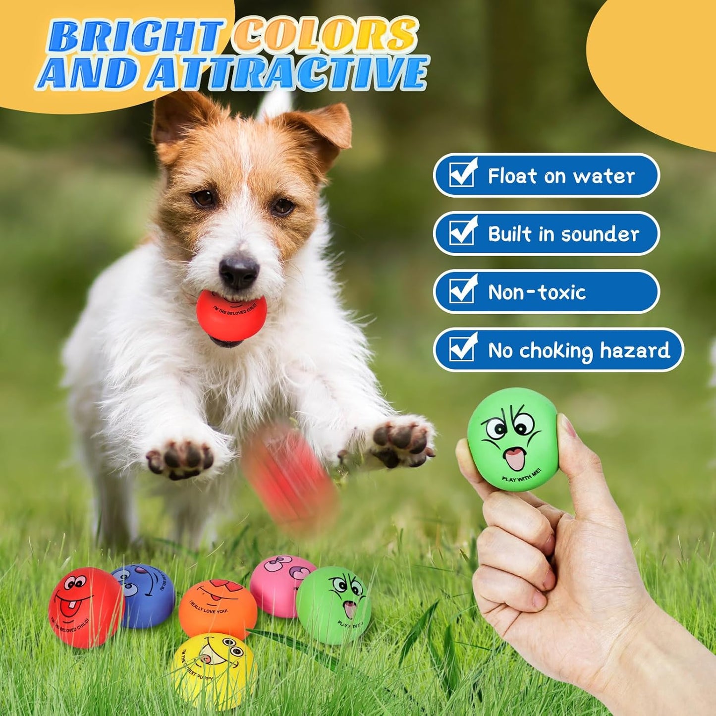 Breffima 12 Pcs Smile Inspirational Face Dog Squeaky Toys Latex Rubber Squeaky Ball Bulk Emoticon Dog Toys Chewing Interactive for Puppy Lovers Gift for Small Medium Pets Puppies Training