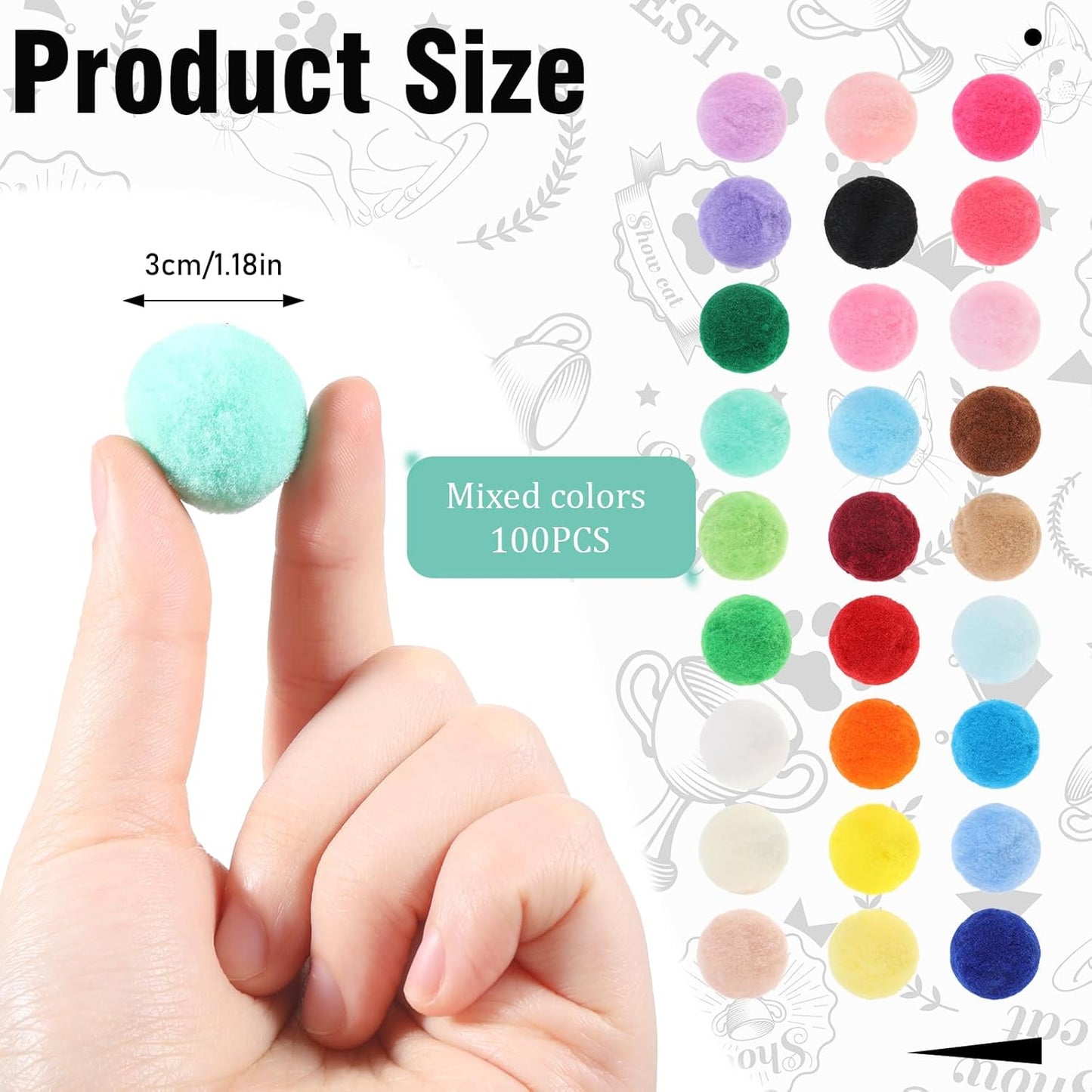 100 PCS Pom Pom Balls for Kittens, Cat Puff Ball Toys Lightweight Soft Plush Cats Ball 1.2Inch Colorful Kitten Cats Fuzzy Cat Balls Fun Interactive Toys for Indoorcat Kittens Playing Exercising(3 cm)
