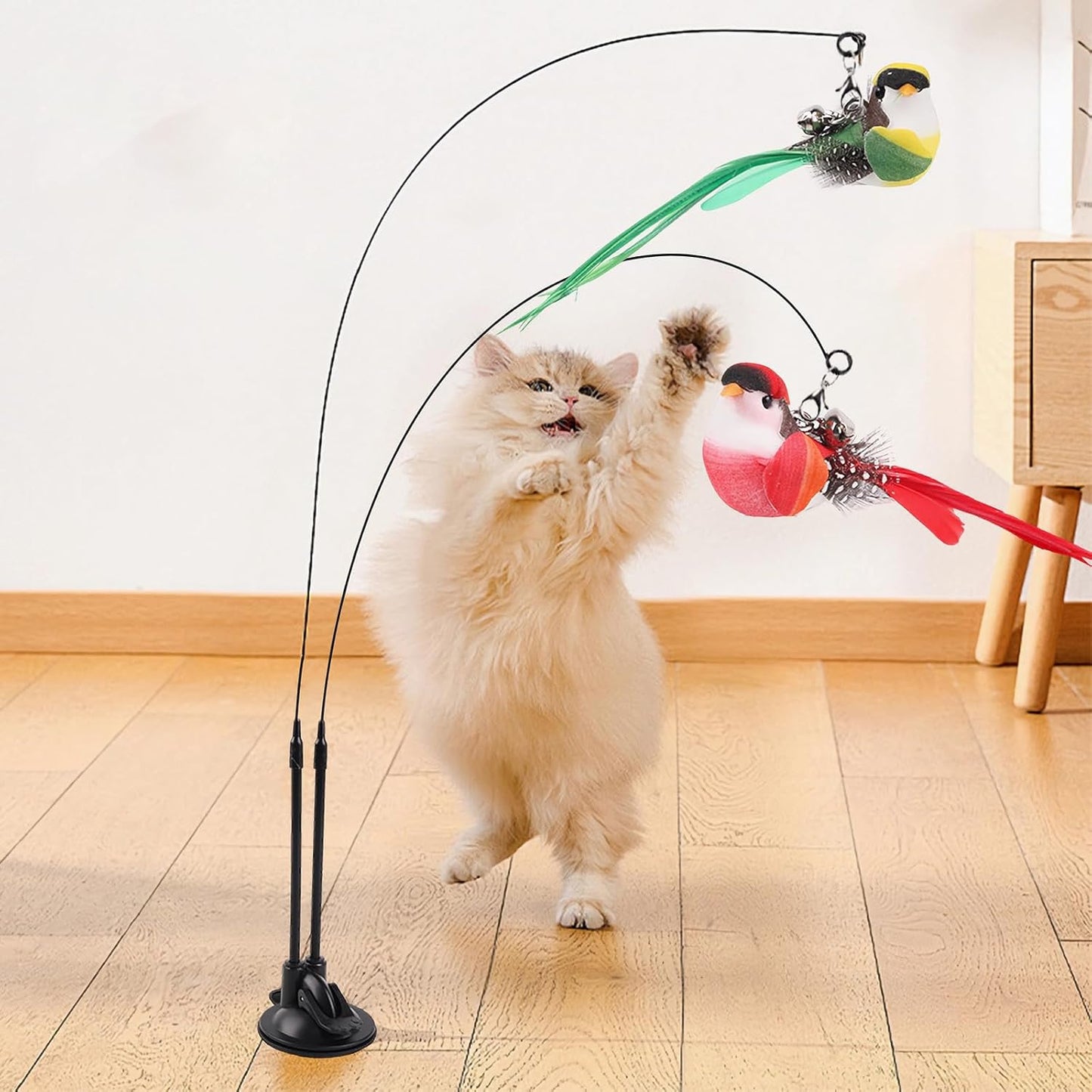 11Pcs Durable Fishing Pole Cat Feather Toy, Retractable Wand Toys, Cats Fishing Rod with 11 Pcs Feather Refills for Indoor & Outdoor Cats, Interactive Cat Feathers Toys with Retractable Fishing Pole