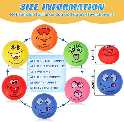 Breffima 12 Pcs Smile Inspirational Face Dog Squeaky Toys Latex Rubber Squeaky Ball Bulk Emoticon Dog Toys Chewing Interactive for Puppy Lovers Gift for Small Medium Pets Puppies Training