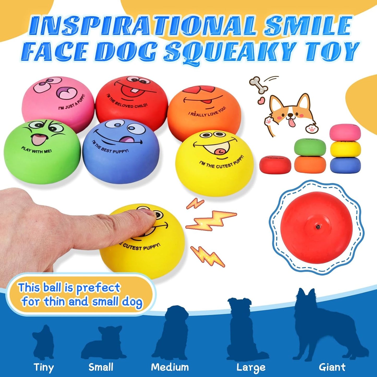 Breffima 12 Pcs Smile Inspirational Face Dog Squeaky Toys Latex Rubber Squeaky Ball Bulk Emoticon Dog Toys Chewing Interactive for Puppy Lovers Gift for Small Medium Pets Puppies Training
