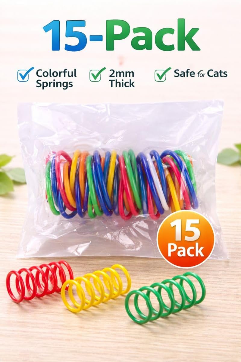 15-Pack Colorful Durable Spiral Springs for Cats & Kittens – Interactive Bouncy Plastic Coil Toy for Swatting, Chasing & Play - Cat Spring Toys