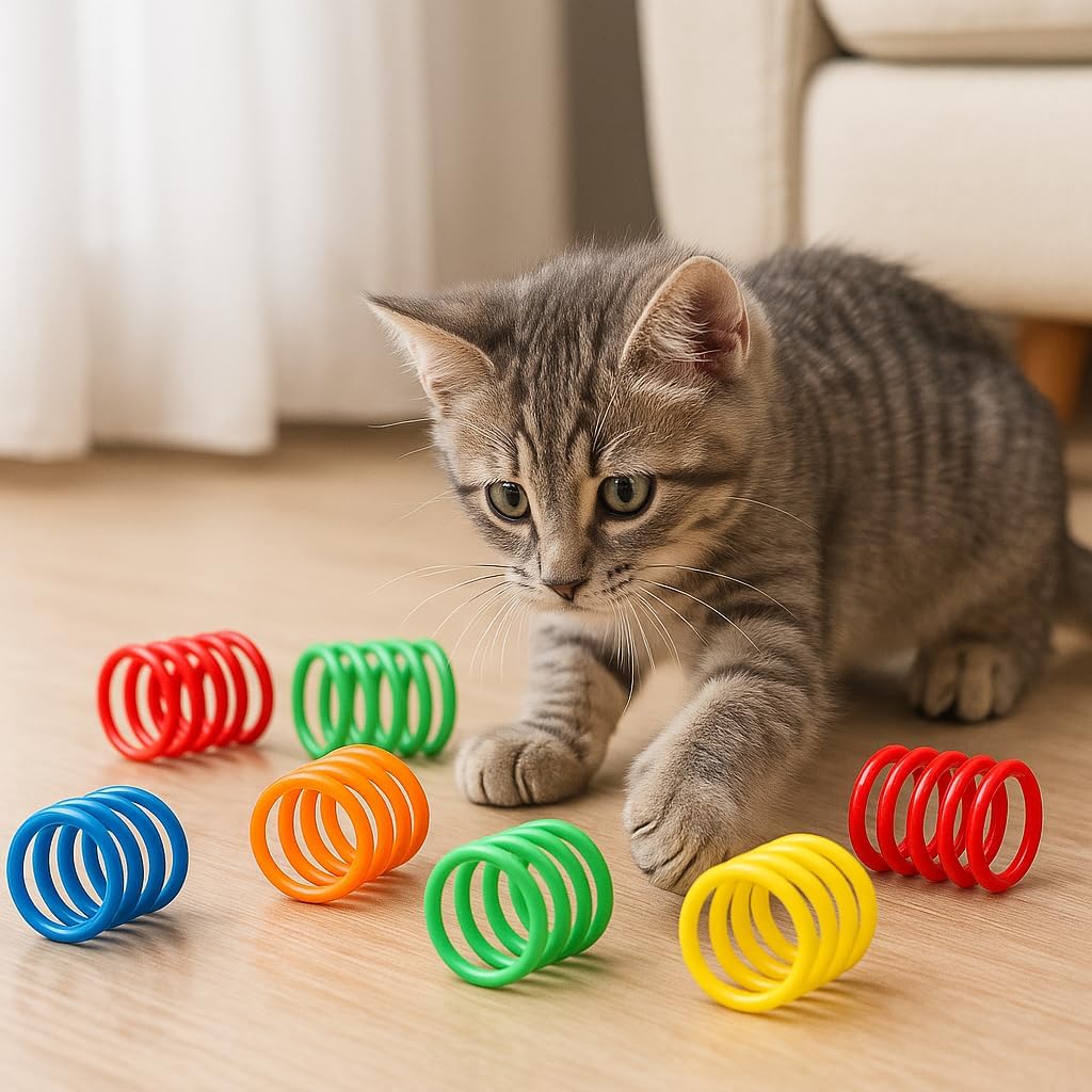 15-Pack Colorful Durable Spiral Springs for Cats & Kittens – Interactive Bouncy Plastic Coil Toy for Swatting, Chasing & Play - Cat Spring Toys