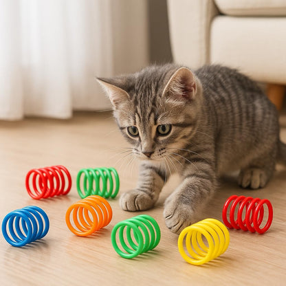 15-Pack Colorful Durable Spiral Springs for Cats & Kittens – Interactive Bouncy Plastic Coil Toy for Swatting, Chasing & Play - Cat Spring Toys