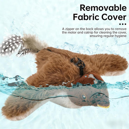 2026 New Flying Bird Cat Toy, Interactive Flapping & Chirping Sparrow Toy for Cats, Electric Simulation Flying Bird with Remote Control, Automatic Wing-Shaking Plush Bird Cat Toy with Catnip (Brown)