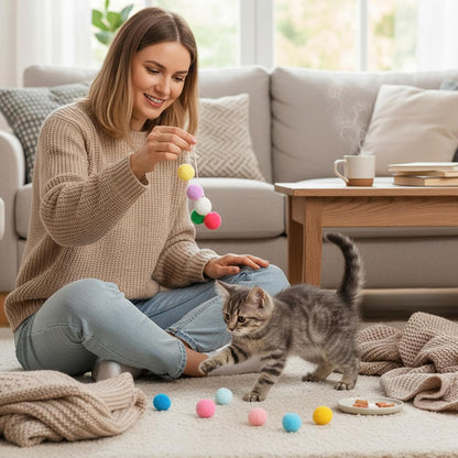 100 PCS Pom Pom Balls for Kittens, Cat Puff Ball Toys Lightweight Soft Plush Cats Ball 1.2Inch Colorful Kitten Cats Fuzzy Cat Balls Fun Interactive Toys for Indoorcat Kittens Playing Exercising(3 cm)