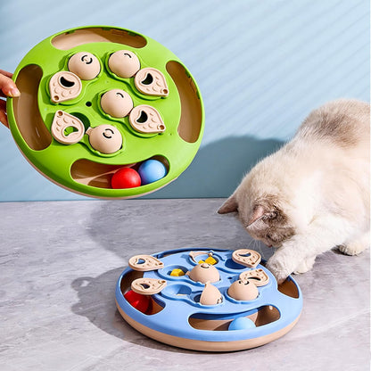 Cat Puzzle Toys Games Level 3 in 1 with Track Balls, Interactive Mentally Stimulating cat toys for IQ Training,Feather Teaser & Treat Feeder, Enrichment for Indoor Cats, Kitty Gift (Blue)