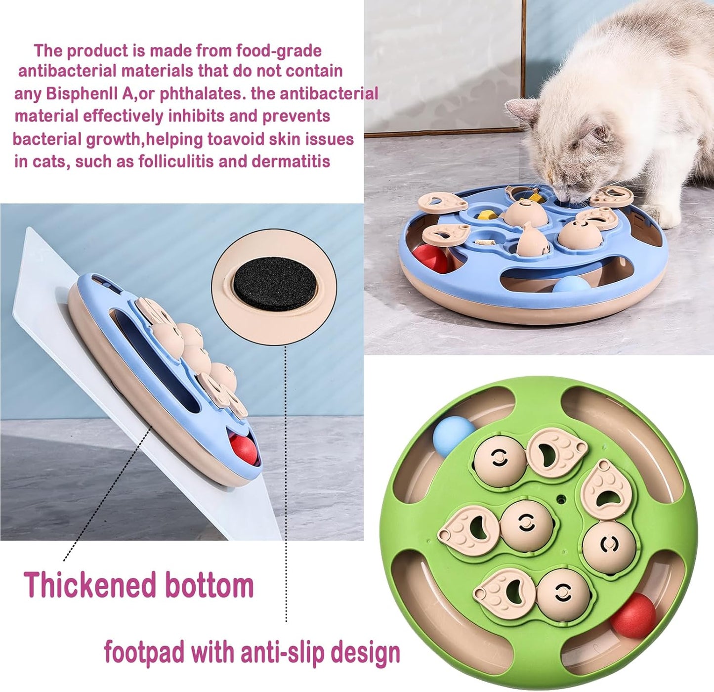 Cat Puzzle Toys Games Level 3 in 1 with Track Balls, Interactive Mentally Stimulating cat toys for IQ Training,Feather Teaser & Treat Feeder, Enrichment for Indoor Cats, Kitty Gift (Blue)