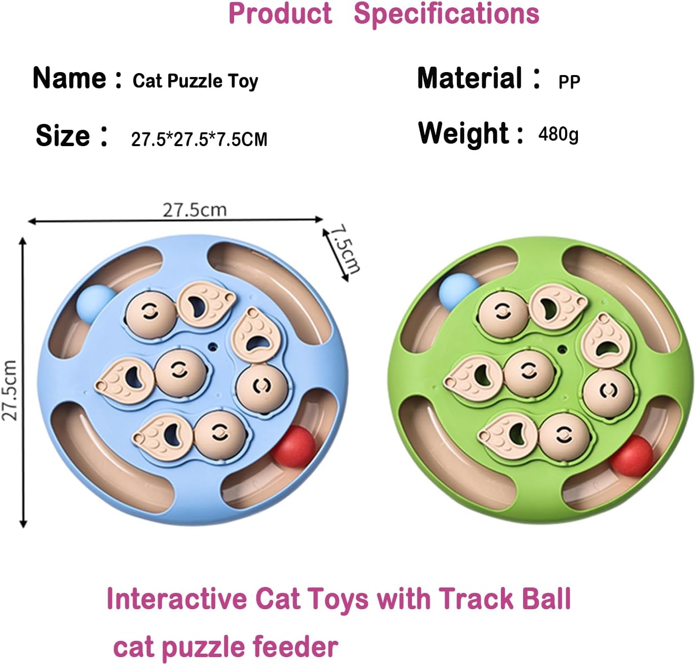 Cat Puzzle Toys Games Level 3 in 1 with Track Balls, Interactive Mentally Stimulating cat toys for IQ Training,Feather Teaser & Treat Feeder, Enrichment for Indoor Cats, Kitty Gift (Blue)