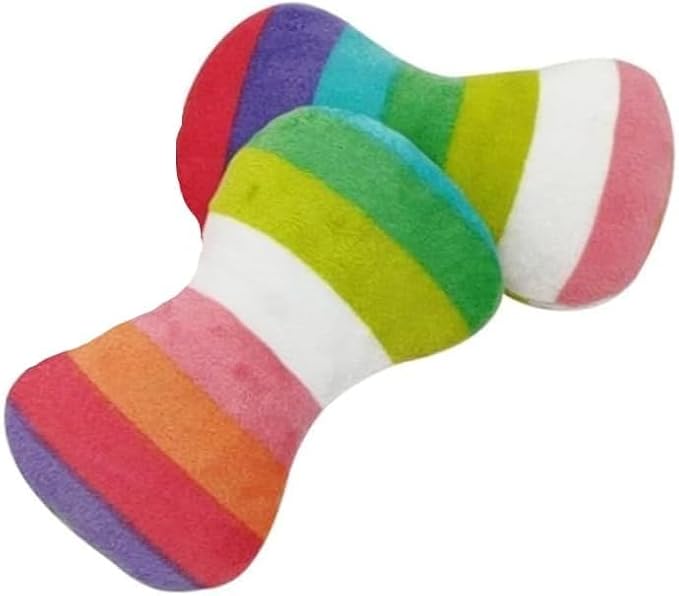2 Pcs Colourful Dog Plush Vocal Toy Rainbow Bone-Shape Chewing Toy Pet Supplies for Pet Playing Use Adorable Quality and Practical Attractive and Professional, Dog Chew Toys