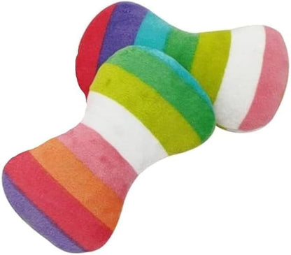 2 Pcs Colourful Dog Plush Vocal Toy Rainbow Bone-Shape Chewing Toy Pet Supplies for Pet Playing Use Adorable Quality and Practical Attractive and Professional, Dog Chew Toys