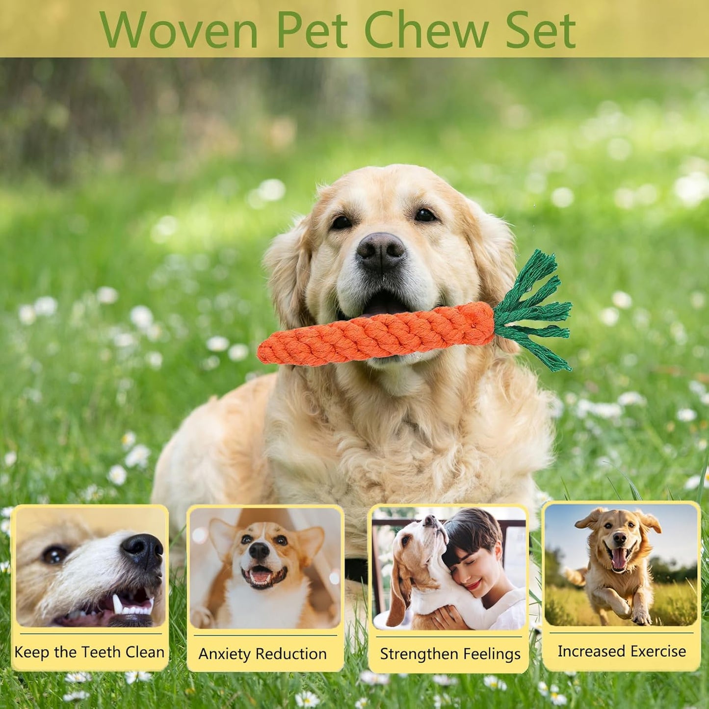 3PCS Yellow Carrot Pet Rope Toys,Cat Interactive Chews,Puppy Teething Chew Toys,Teeth Cleaning and Chewing for Dogs and Cats (Mixed Color-3pcs)