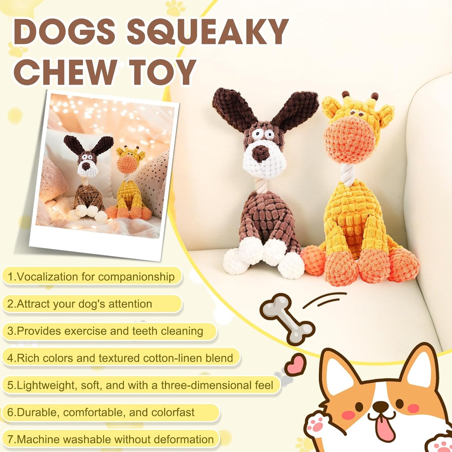 2026 New Dog Toys, Indestructible Plush Dog Toy for Aggressive Chewers,Squeaky Chew Toys for Small Medium Dogs,Dogs Squeaky Chew Toy for Indoor Pups Teething