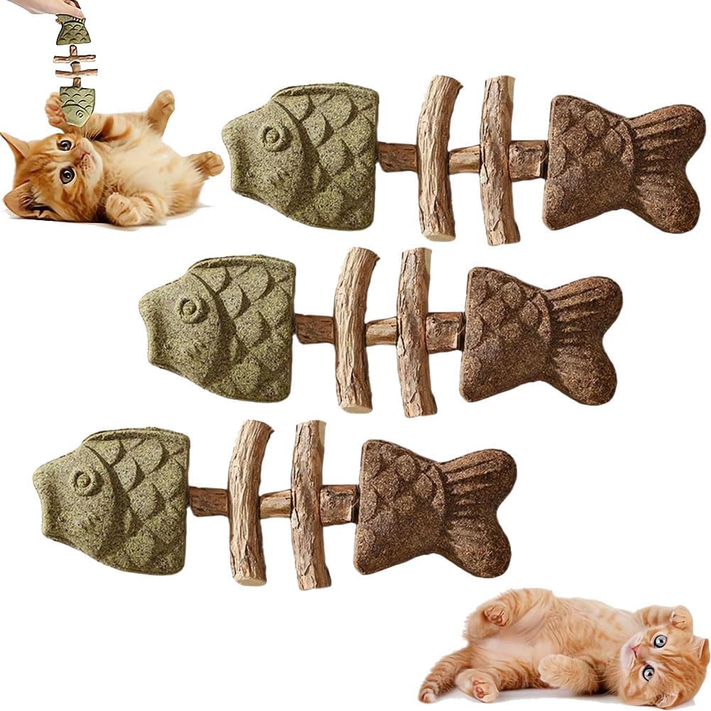 2026 New Creative Fish Bone Cat Toy,Purrident - Fix Your Cat’s Dental Health,Cat Chew Toys,Wooden Catnip Teeth Cleaning Stick, Natural Fishbone Cats Dental Toy,Durable Feline Tooth Care Tool