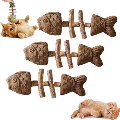 2026 New Creative Fish Bone Cat Toy,Purrident - Fix Your Cat’s Dental Health,Cat Chew Toys,Wooden Catnip Teeth Cleaning Stick, Natural Fishbone Cats Dental Toy,Durable Feline Tooth Care Tool