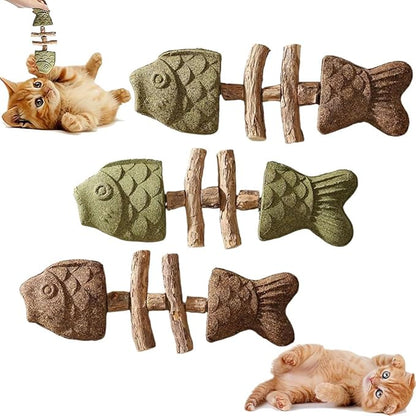 2026 New Creative Fish Bone Cat Toy,Purrident - Fix Your Cat’s Dental Health,Cat Chew Toys,Wooden Catnip Teeth Cleaning Stick, Natural Fishbone Cats Dental Toy,Durable Feline Tooth Care Tool