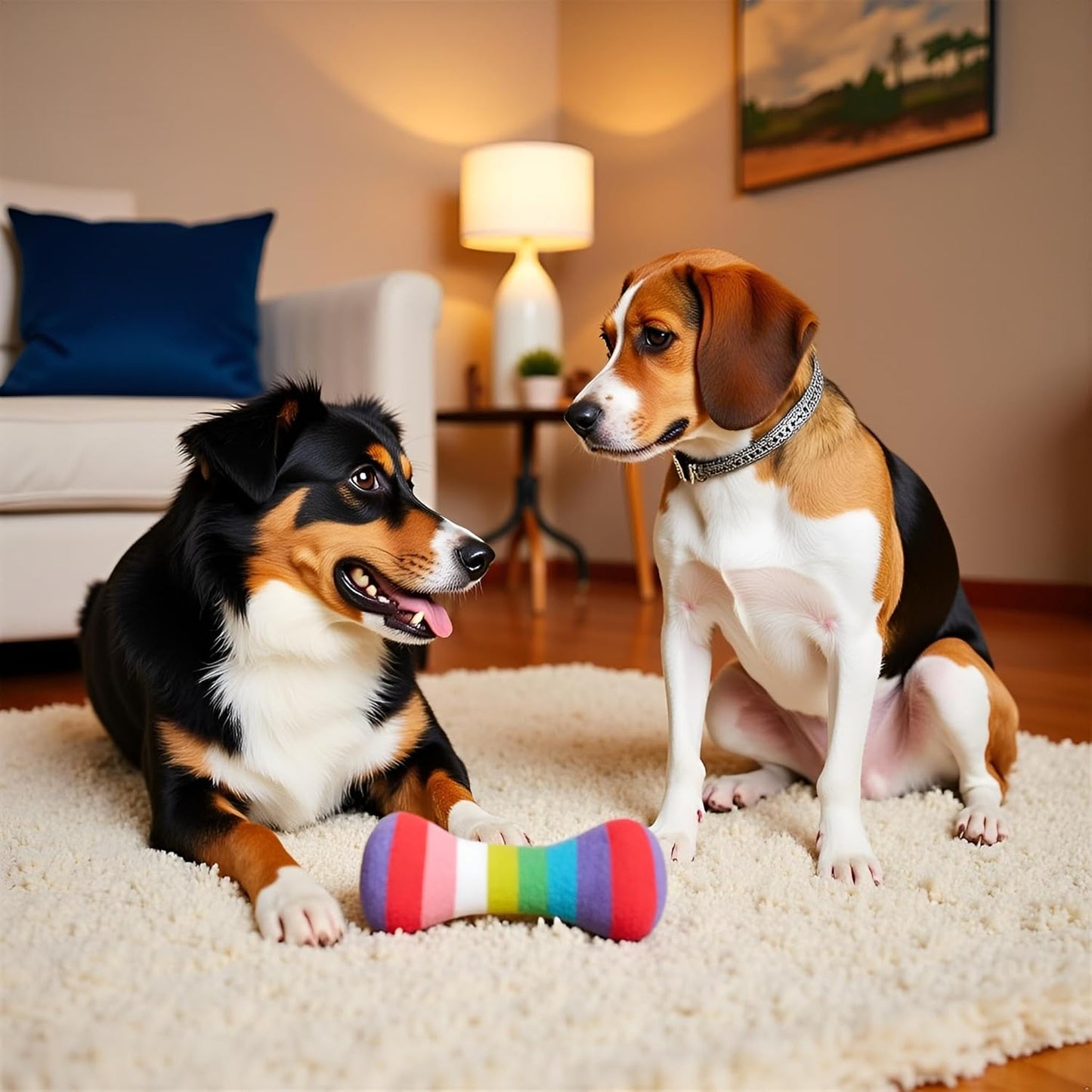 2 Pcs Colourful Dog Plush Vocal Toy Rainbow Bone-Shape Chewing Toy Pet Supplies for Pet Playing Use Adorable Quality and Practical Attractive and Professional, Dog Chew Toys