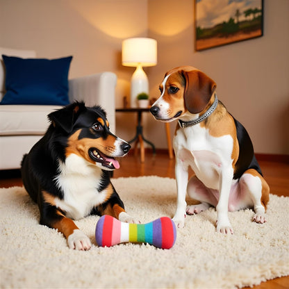 2 Pcs Colourful Dog Plush Vocal Toy Rainbow Bone-Shape Chewing Toy Pet Supplies for Pet Playing Use Adorable Quality and Practical Attractive and Professional, Dog Chew Toys