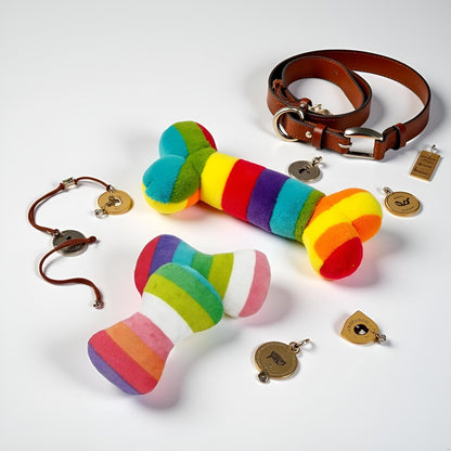 2 Pcs Colourful Dog Plush Vocal Toy Rainbow Bone-Shape Chewing Toy Pet Supplies for Pet Playing Use Adorable Quality and Practical Attractive and Professional, Dog Chew Toys