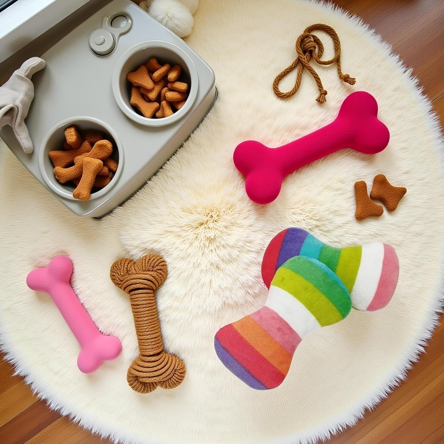 2 Pcs Colourful Dog Plush Vocal Toy Rainbow Bone-Shape Chewing Toy Pet Supplies for Pet Playing Use Adorable Quality and Practical Attractive and Professional, Dog Chew Toys