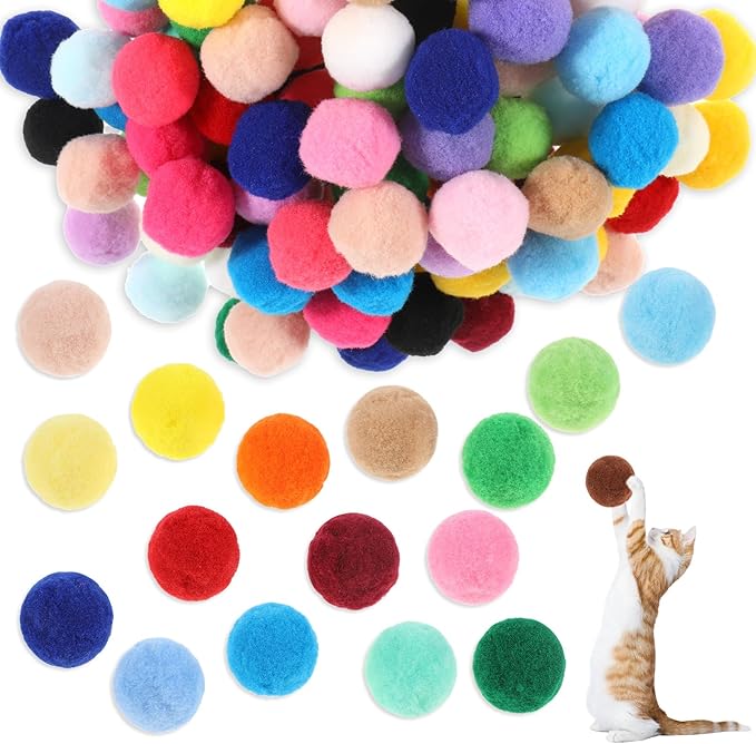 100 PCS Pom Pom Balls for Kittens, Cat Puff Ball Toys Lightweight Soft Plush Cats Ball 1.2Inch Colorful Kitten Cats Fuzzy Cat Balls Fun Interactive Toys for Indoorcat Kittens Playing Exercising(3 cm)
