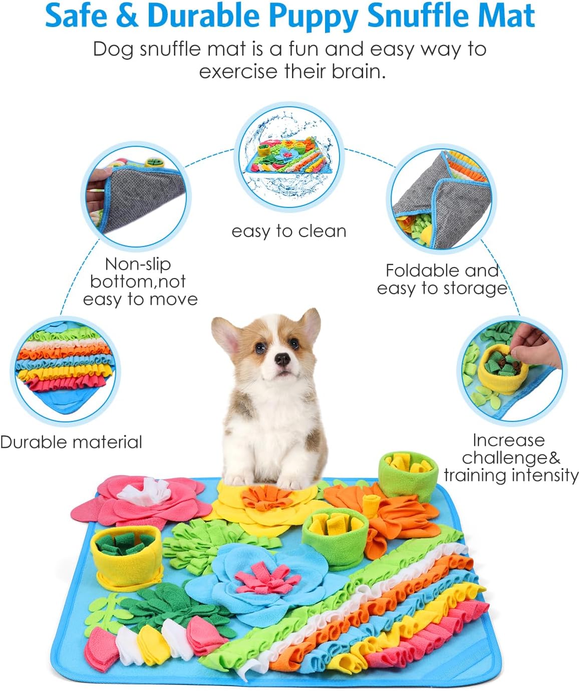 Snuffle Mat for Dogs, 20'' x 20'' Interactive Sniff Mat Smell Training & Slow Eating for Mental Stimulation & Stress Relief, Encourages Natural Foraging Skills, Dog Puzzle Toys for Indoor & Outdoor