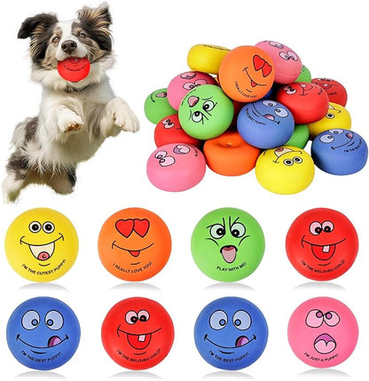 Breffima 12 Pcs Smile Inspirational Face Dog Squeaky Toys Latex Rubber Squeaky Ball Bulk Emoticon Dog Toys Chewing Interactive for Puppy Lovers Gift for Small Medium Pets Puppies Training