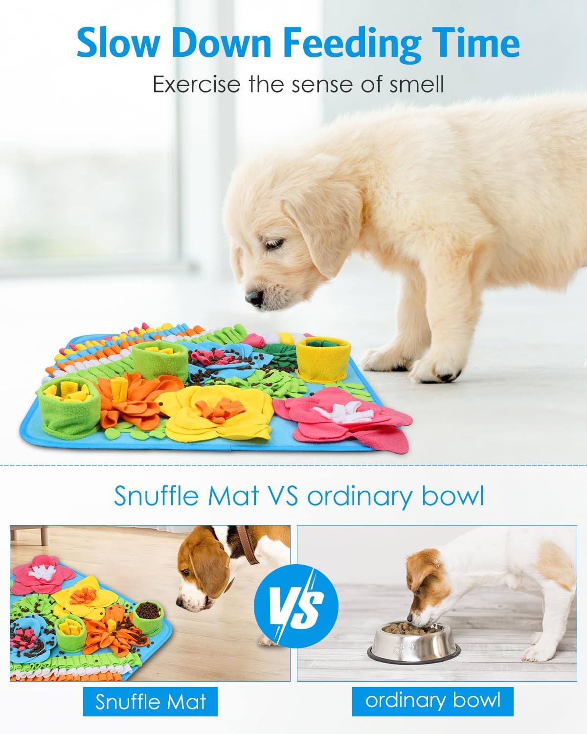 Snuffle Mat for Dogs, 20'' x 20'' Interactive Sniff Mat Smell Training & Slow Eating for Mental Stimulation & Stress Relief, Encourages Natural Foraging Skills, Dog Puzzle Toys for Indoor & Outdoor