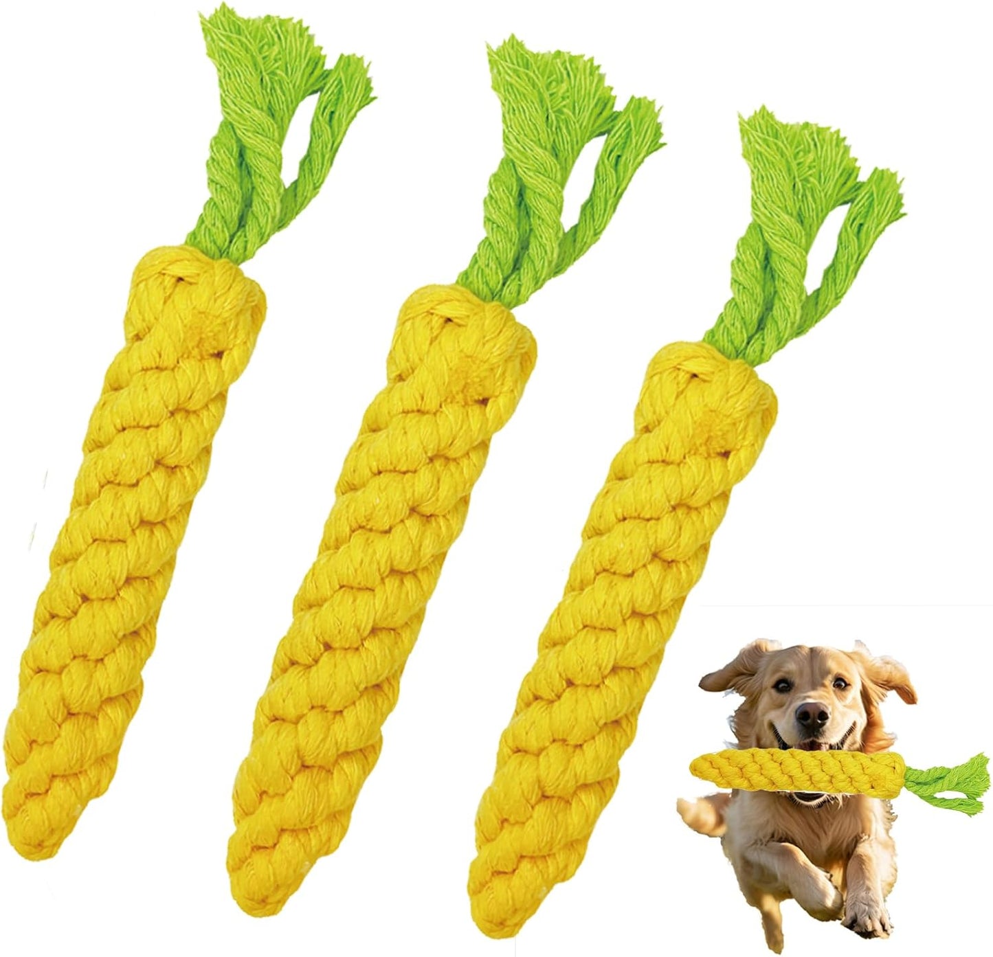 3PCS Yellow Carrot Pet Rope Toys,Cat Interactive Chews,Puppy Teething Chew Toys,Teeth Cleaning and Chewing for Dogs and Cats (Mixed Color-3pcs)