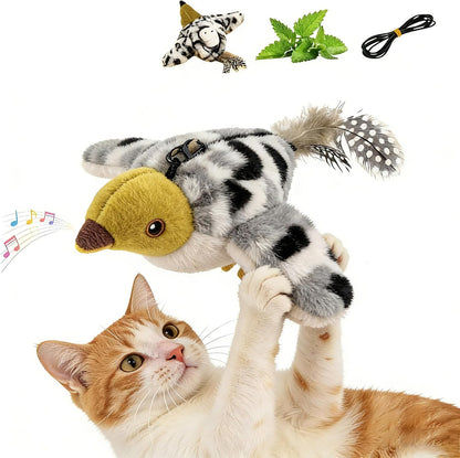 2026 New Flying Bird Cat Toy, Interactive Flapping & Chirping Sparrow Toy for Cats, Electric Simulation Flying Bird with Remote Control, Automatic Wing-Shaking Plush Bird Cat Toy with Catnip (Brown)